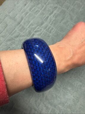 Vintage Resin Bangle Bracelet, Blue, Woven, Retro, Boho